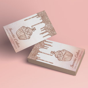 Tarjeta De Visita Elegante Rosa Purpurina Oro Dris Pastel de panader