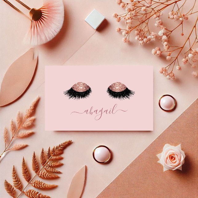 Tarjeta De Visita Elegante Rosa Purpurina Oro Eyelashes Artista de m (Elegant Rose Gold Glitter Eyelashes Makeup Artist Business Card)