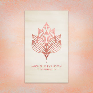 Tarjeta De Visita Elegante Rosa Relieve metalizado dorado Lotus Flor