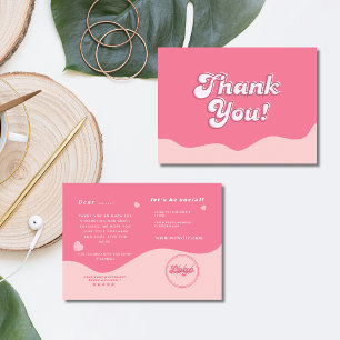 Tarjeta De Visita Elegante rosa retro gracias con corazones