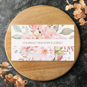 Tarjeta De Visita Elegante Rosa Rosa Rosa y Bouquet floral peoniana