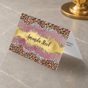 Tarjeta De Visita Elegante rosa rubor estampado animal brillo monogr