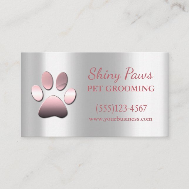 Tarjeta De Visita Elegante Rosa Servicio de Grooming Mascota de Perr (Anverso)