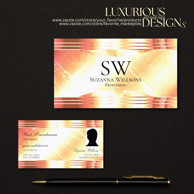 Tarjeta De Visita Elegante Rosa Shimmery Gold Monograma Foto lujosa (Subido por el creador)