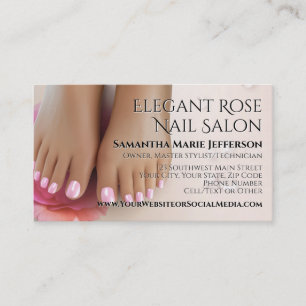 Tarjeta De Visita Elegante rosa suave rosa pedicura salón de uñas