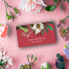 Tarjeta De Visita Elegante Rosa Vintage de Navidad Oscuro Floral Roj
