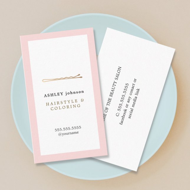 Tarjeta De Visita Elegante Rosa White Faux Gold Hairdresser (Subido por el creador)