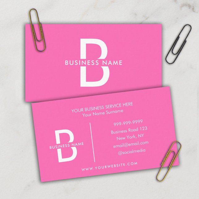 Tarjeta De Visita Elegante rosa y blanco Monograma profesional moder (Subido por el creador)