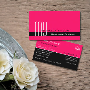 Tarjeta De Visita Elegante rosa y negro con Iniciales Profesionales