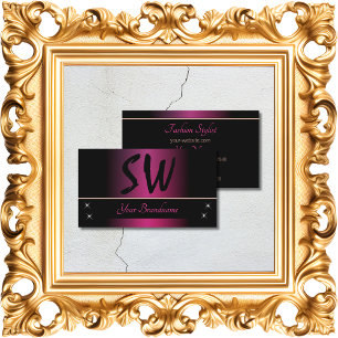 Tarjeta De Visita Elegante rosa y negro con monograma profesional