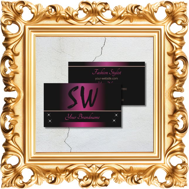Tarjeta De Visita Elegante rosa y negro con monograma profesional (Subido por el creador)