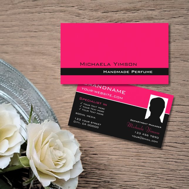 Tarjeta De Visita Elegante rosa y negro con profesional fotográfico (Subido por el creador)