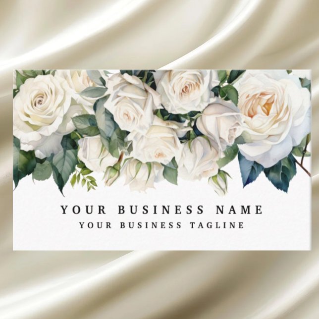Tarjeta De Visita Elegante Roses Blancos Flores Florales (Subido por el creador)