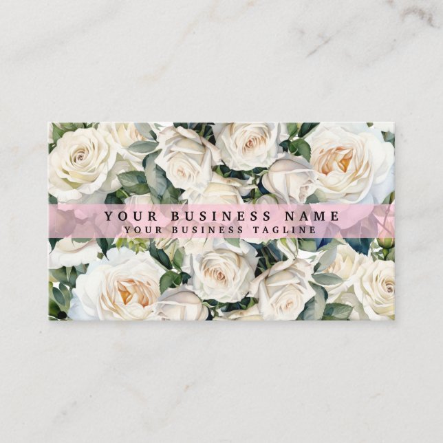 Tarjeta De Visita Elegante Roses Blancos Flores Florales (Anverso)
