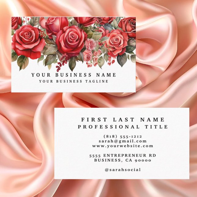 Tarjeta De Visita Elegante Roses Rojos Flores Florales (Subido por el creador)
