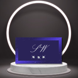 Tarjeta De Visita Elegante Royal Blue Sparkling Diamantes y Monogram