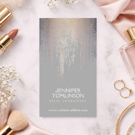 Tarjeta De Visita Elegante Rubor Confetti Rain Pattern Gris