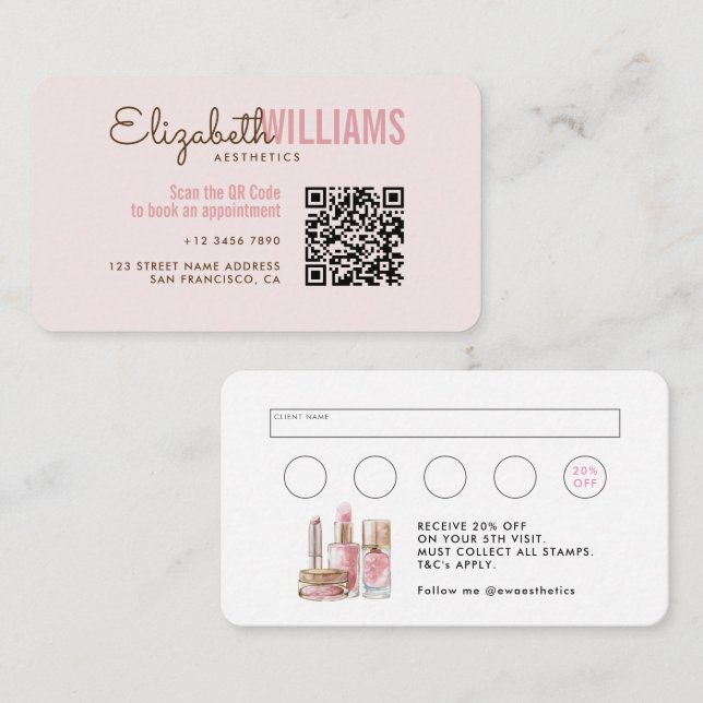 Tarjeta De Visita Elegante Rubor Estética De Belleza Rosa Y Lealtad  (Anverso / Reverso)