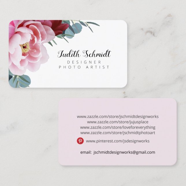 Tarjeta De Visita Elegante Rubor Floral Professional (Anverso / Reverso)