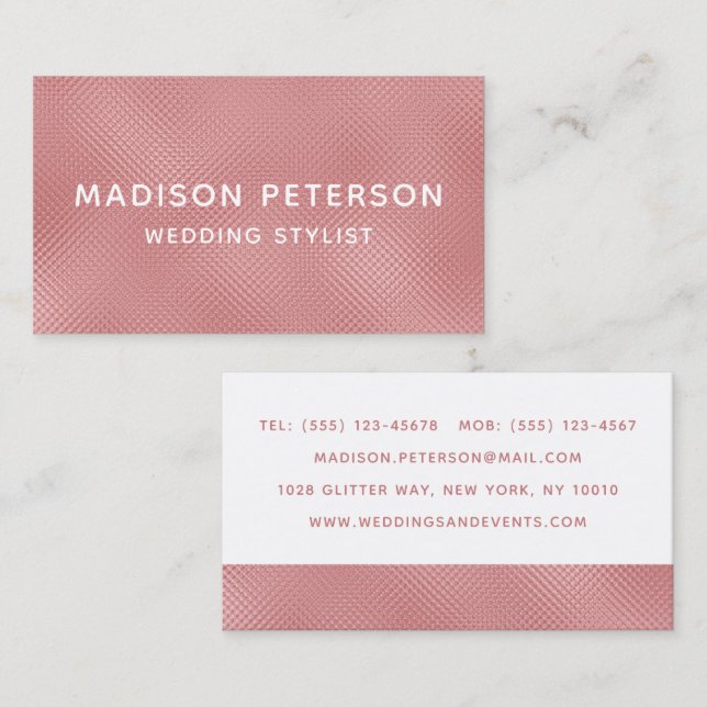 Tarjeta De Visita Elegante Rubor Moderno Shimmer Girly Moda Elegante (Anverso / Reverso)