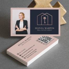 Tarjeta De Visita Elegante Rubor & Navy Profesional Inmobiliario