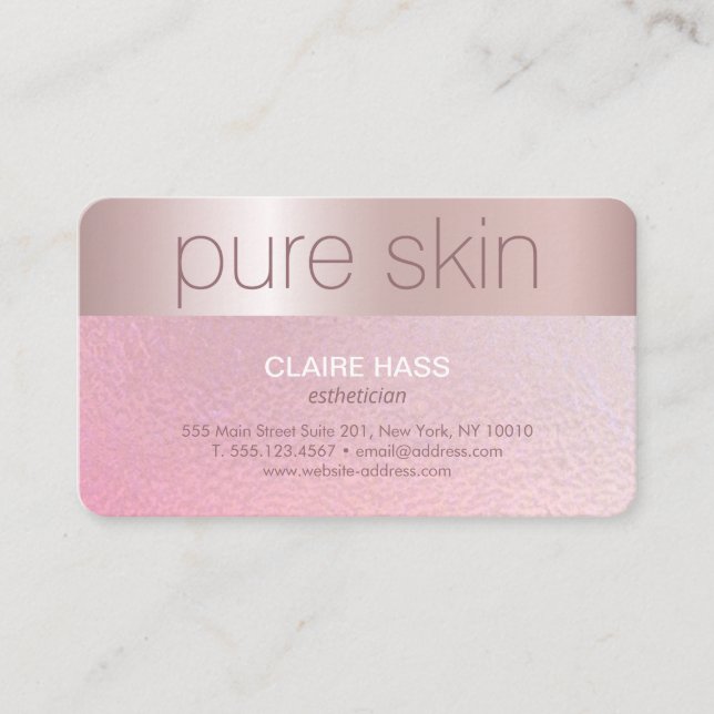 Tarjeta De Visita Elegante Rubor Pink Gold Esthetician Spa Business (Anverso)