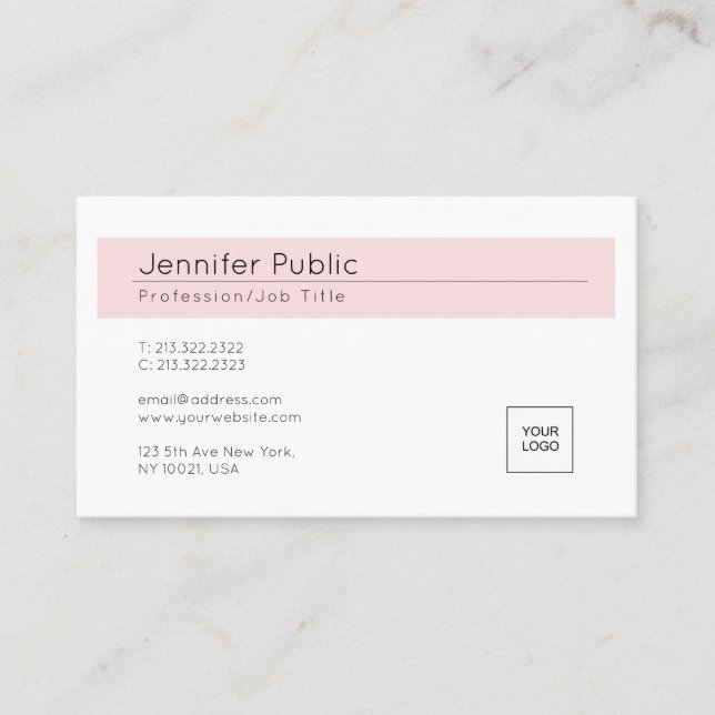 Tarjeta De Visita Elegante Rubor Pink White Trendy Añadir tu logotip (Anverso)