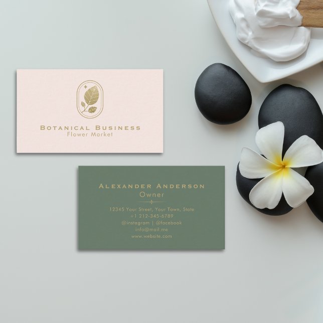 Tarjeta De Visita Elegante Rubor Rosa & Gold Botanical (Elegant Blush Pink & Gold Botanical Business Card)