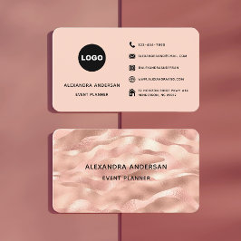 Tarjeta De Visita Elegante Rubor Rosa Rosa Gold Metalizado Waves Cor