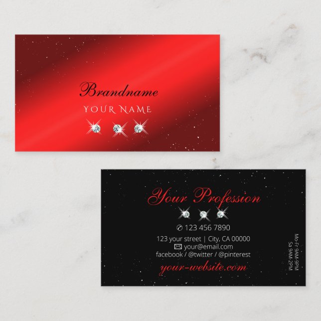 Tarjeta De Visita Elegante Ruby Red Black Sparkling Diamonds (Anverso / Reverso)