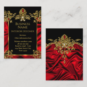 Tarjeta De Visita Elegante Ruby Rojo Gem Gold Black