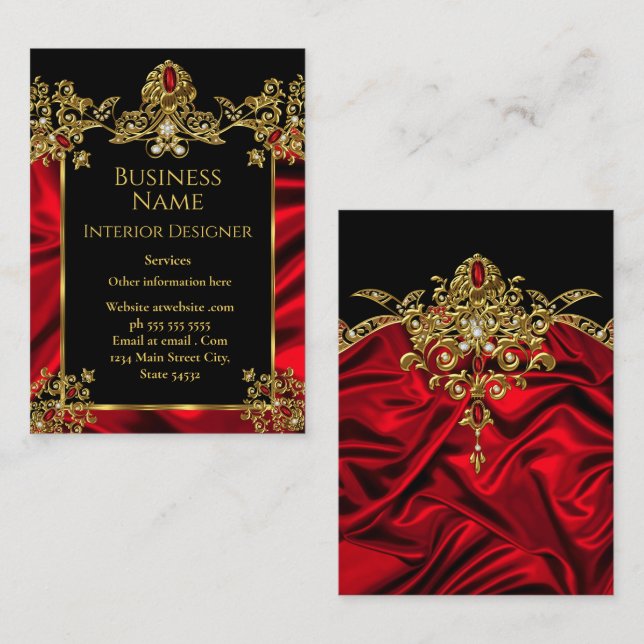 Tarjeta De Visita Elegante Ruby Rojo Gem Gold Black (Anverso / Reverso)