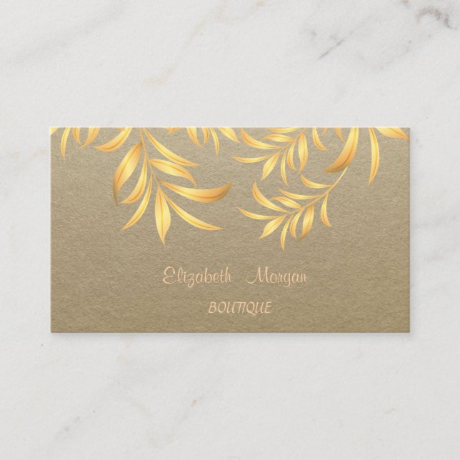 Tarjeta De Visita Elegante Rustic, Kraft, hoja de árbol