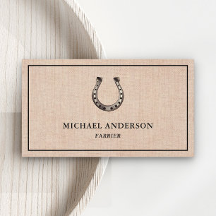 Tarjeta De Visita Elegante Rústico Burlap Horseshoe Farrier