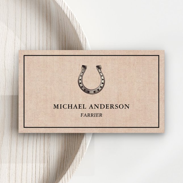 Tarjeta De Visita Elegante Rústico Burlap Horseshoe Farrier (Subido por el creador)
