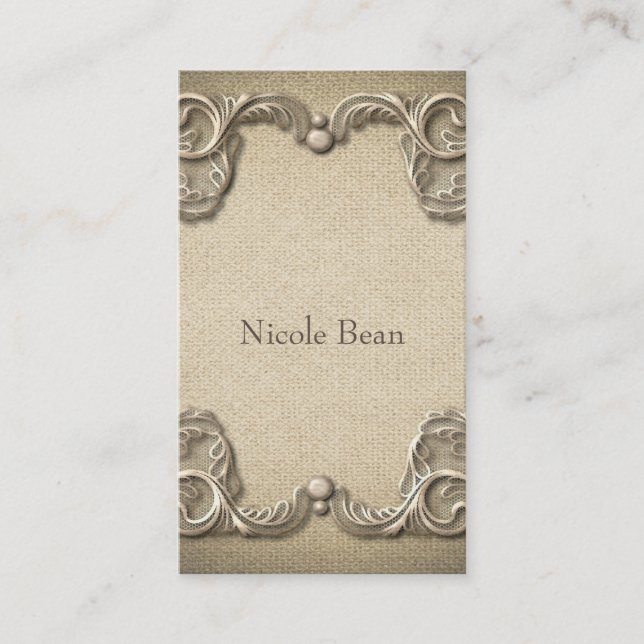 Tarjeta De Visita Elegante Rústico Burlap Lace Occidente Elegante (Anverso)