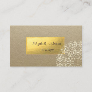 Tarjeta De Visita Elegante Rústico, Kraft, Encaje Dorado
