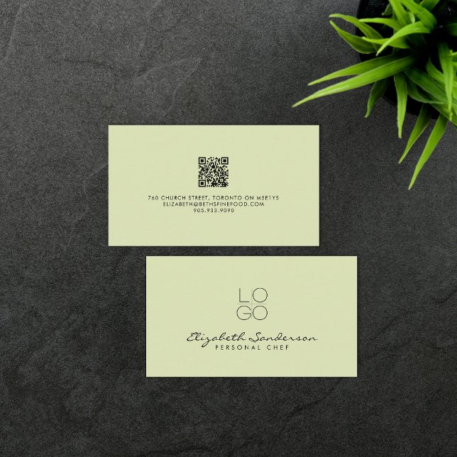 Tarjeta De Visita Elegante Sage Green Luxury Script QR CODE (Subido por el creador)