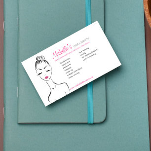 Tarjeta De Visita Elegante salón de belleza Chica de Bonito blanco y