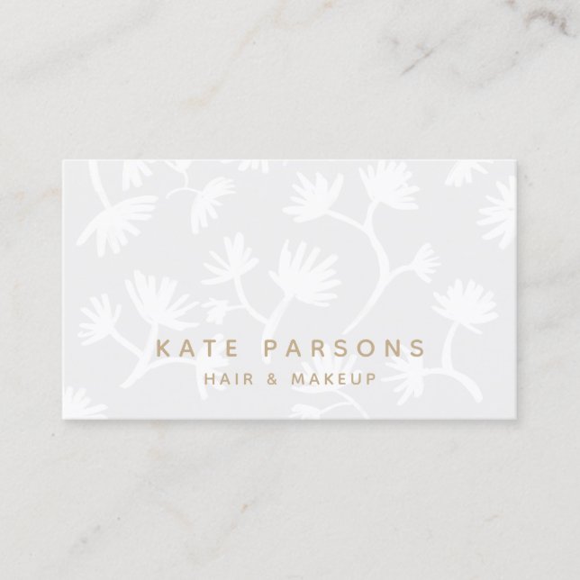 Tarjeta De Visita Elegante Salón de Belleza con motivos florales gri (Anverso)