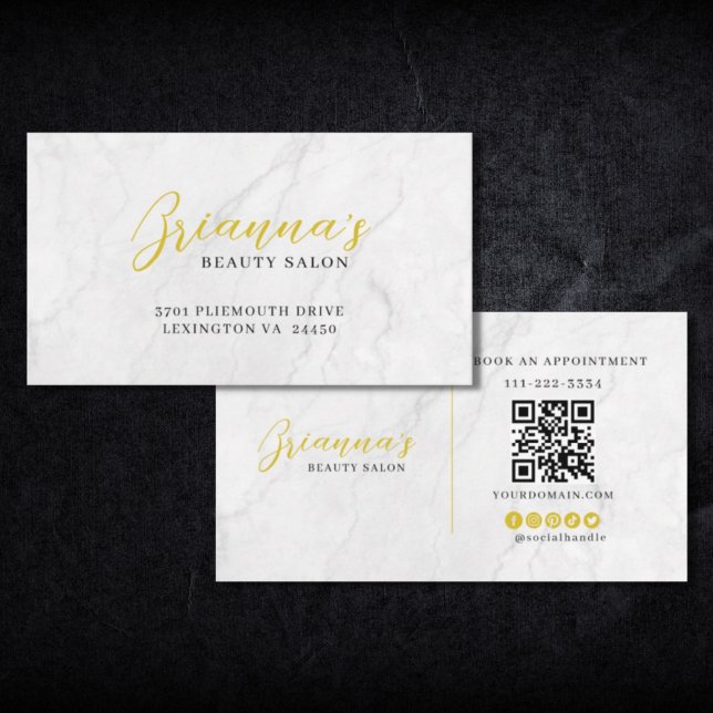 Tarjeta De Visita Elegante Salón De Belleza De Oro De Mármol (Subido por el creador)