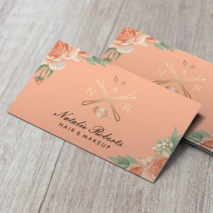 Tarjeta De Visita Elegante Salón De Belleza De Peach Floral Elegante