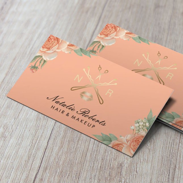Tarjeta De Visita Elegante Salón De Belleza De Peach Floral Elegante (Subido por el creador)
