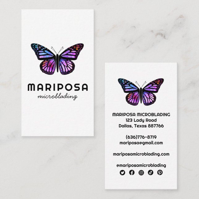 Tarjeta De Visita Elegante salón de belleza monarca mariposa estetic (Anverso / Reverso)