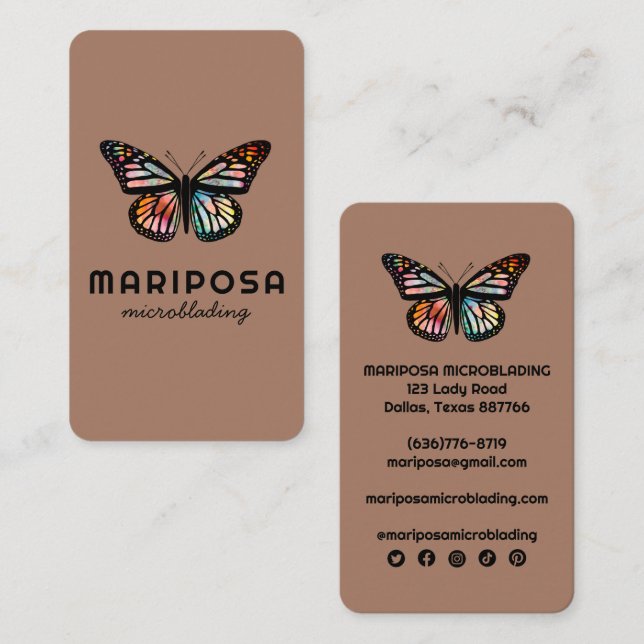 Tarjeta De Visita Elegante salón de belleza monarca mariposa estetic (Anverso / Reverso)