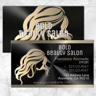 Tarjeta De Visita Elegante salón de belleza negro cepillado + oro