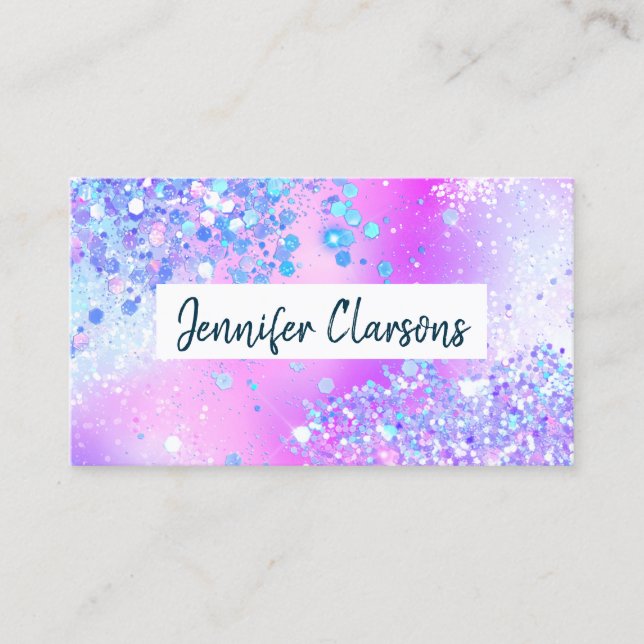 Tarjeta De Visita Elegante Salón de Belleza Púrpura Purpurina Hologr (Anverso)