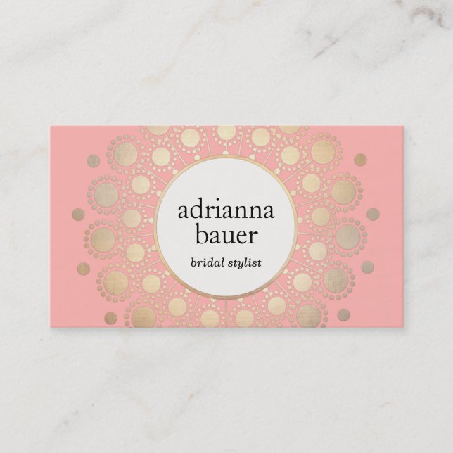 Tarjeta De Visita Elegante Salón de Belleza Rosa Mandala Gold (Anverso)