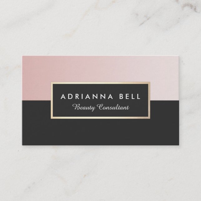 Tarjeta De Visita Elegante salón de belleza rosa y negro (Anverso)