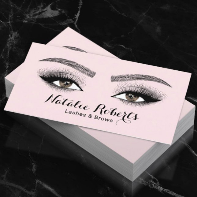Tarjeta De Visita Elegante salón de belleza Rubor con pestañas rosas (Subido por el creador)